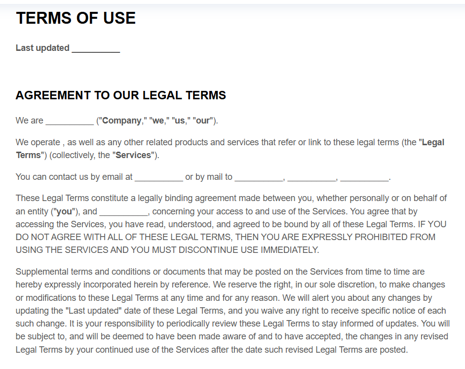 Terms and conditions page 1