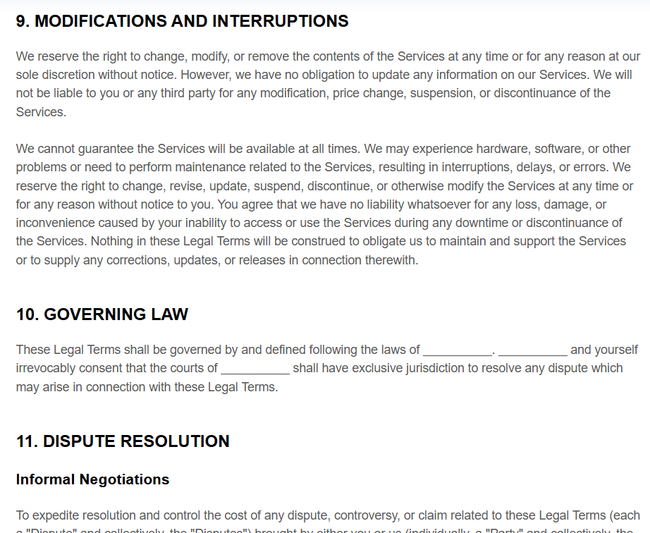Terms and conditions page 10